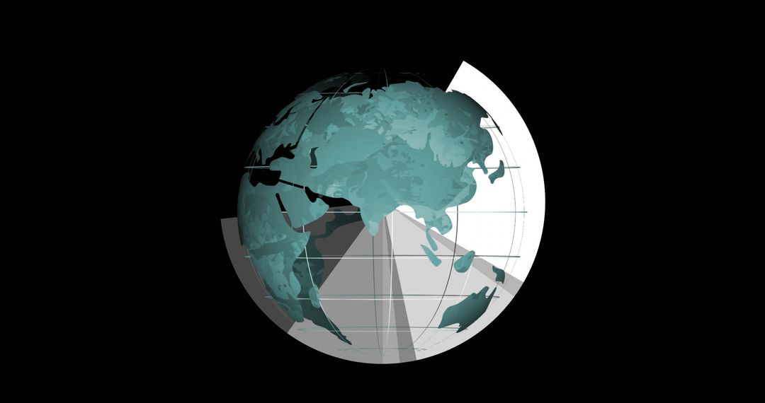 Abstract Stylized Globe with Teal Continents and Geometric Overlays