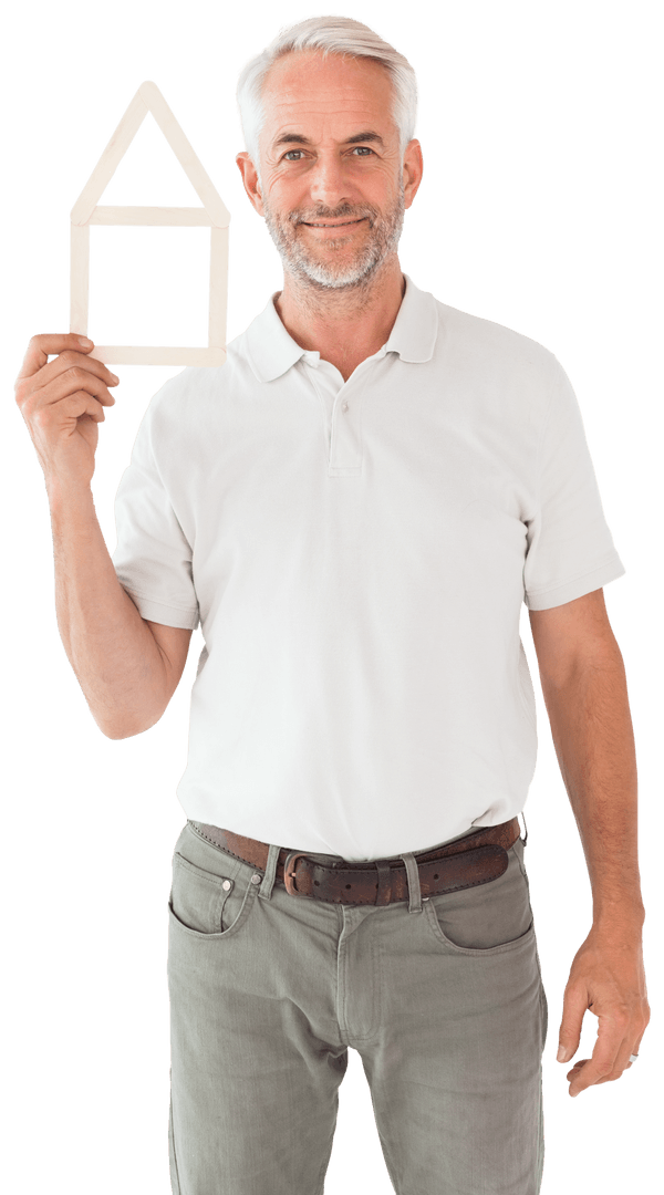 Smiling Elderly Man Holding Transparent House Model