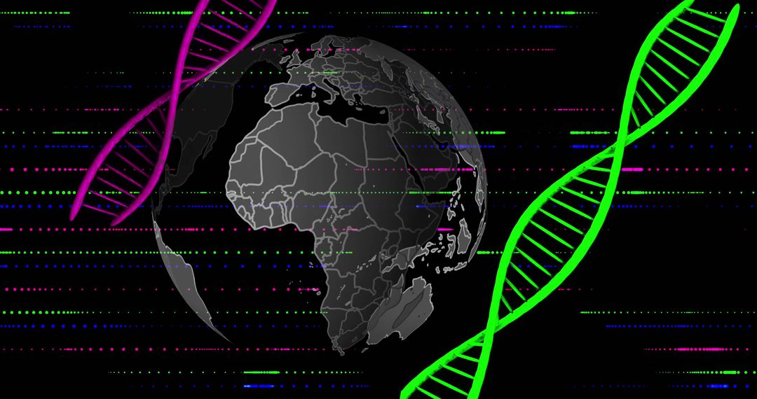Futuristic Digital Globe with DNA and Data Glitch Art