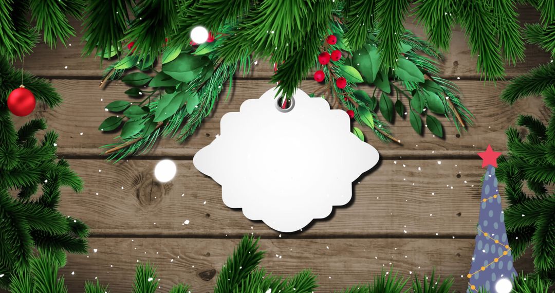 Wooden Background with Holiday Decorations and Snow