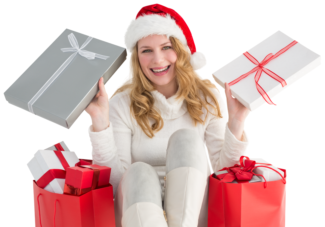 Cheerful Woman with Transparent Christmas Gifts Enjoying Present Holding - Download Free Stock Images Pikwizard.com