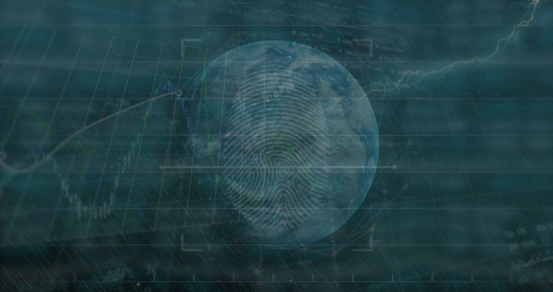 Globe with Fingerprint Overlay on Digital Interface for Global Digital Security