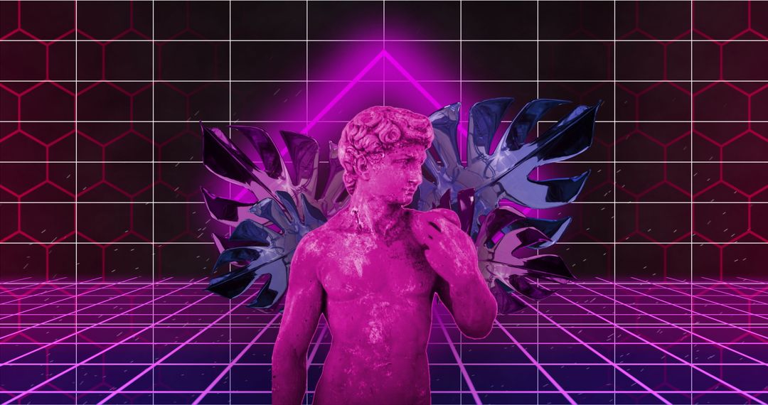 Futuristic Digital Art of Classic Statue with Neon Vibes