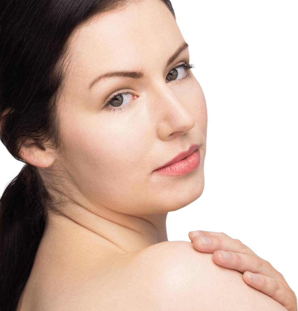 Natural Beauty Posing with Radiant Skin on Transparent Background