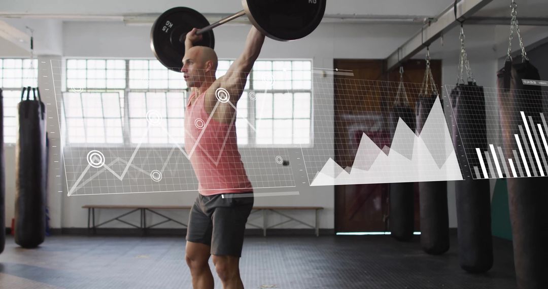 Strongman Lifting Weights with Digital Data Overlay in Gym