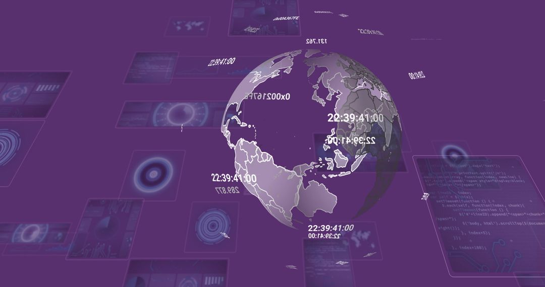 Digital Earth with Data Flow over Purple Background