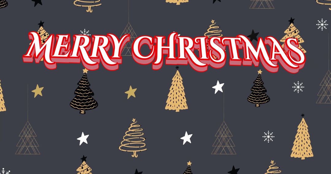 Merry Christmas Text with Festive Tree Pattern on Grey