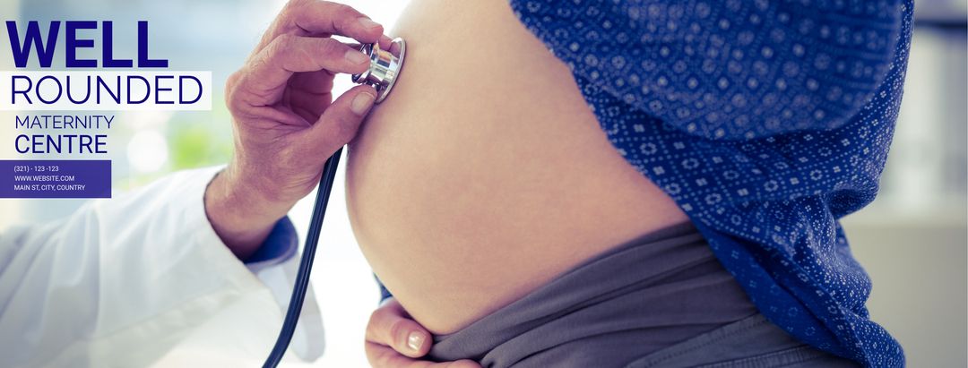 Healthcare professional examining pregnant belly with stethoscope
