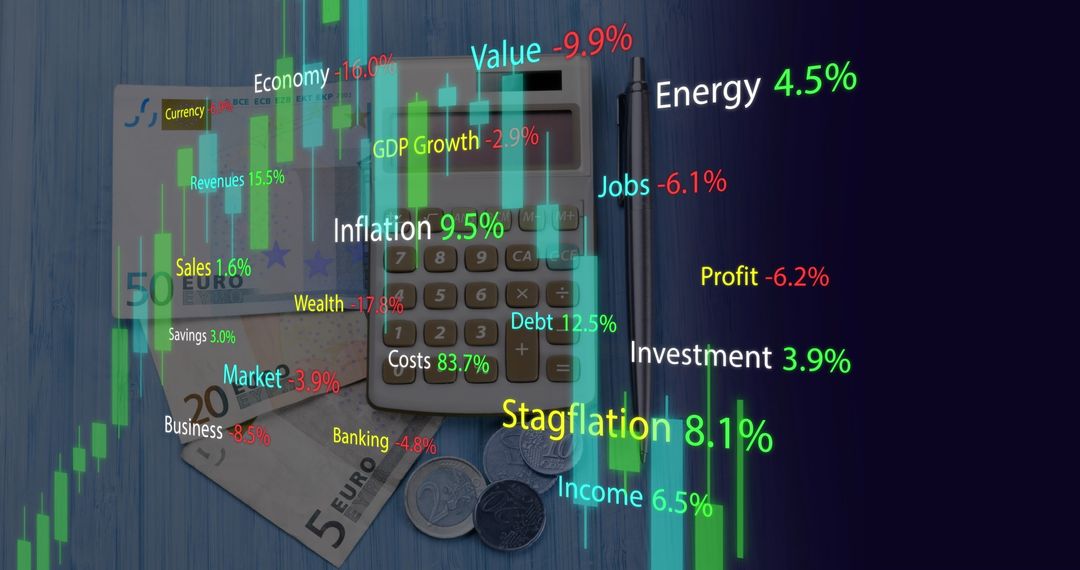 Financial Data and Economic Indicators Over Currency Background