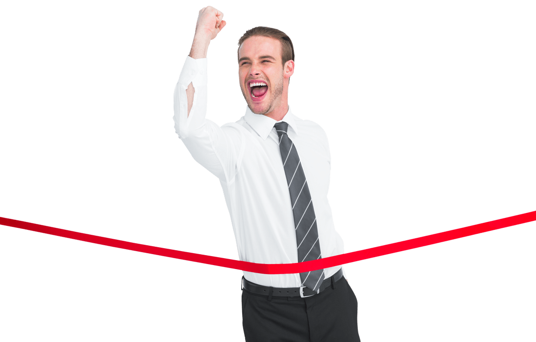 Successful Businessman Crossing Finish Line Transparent Background