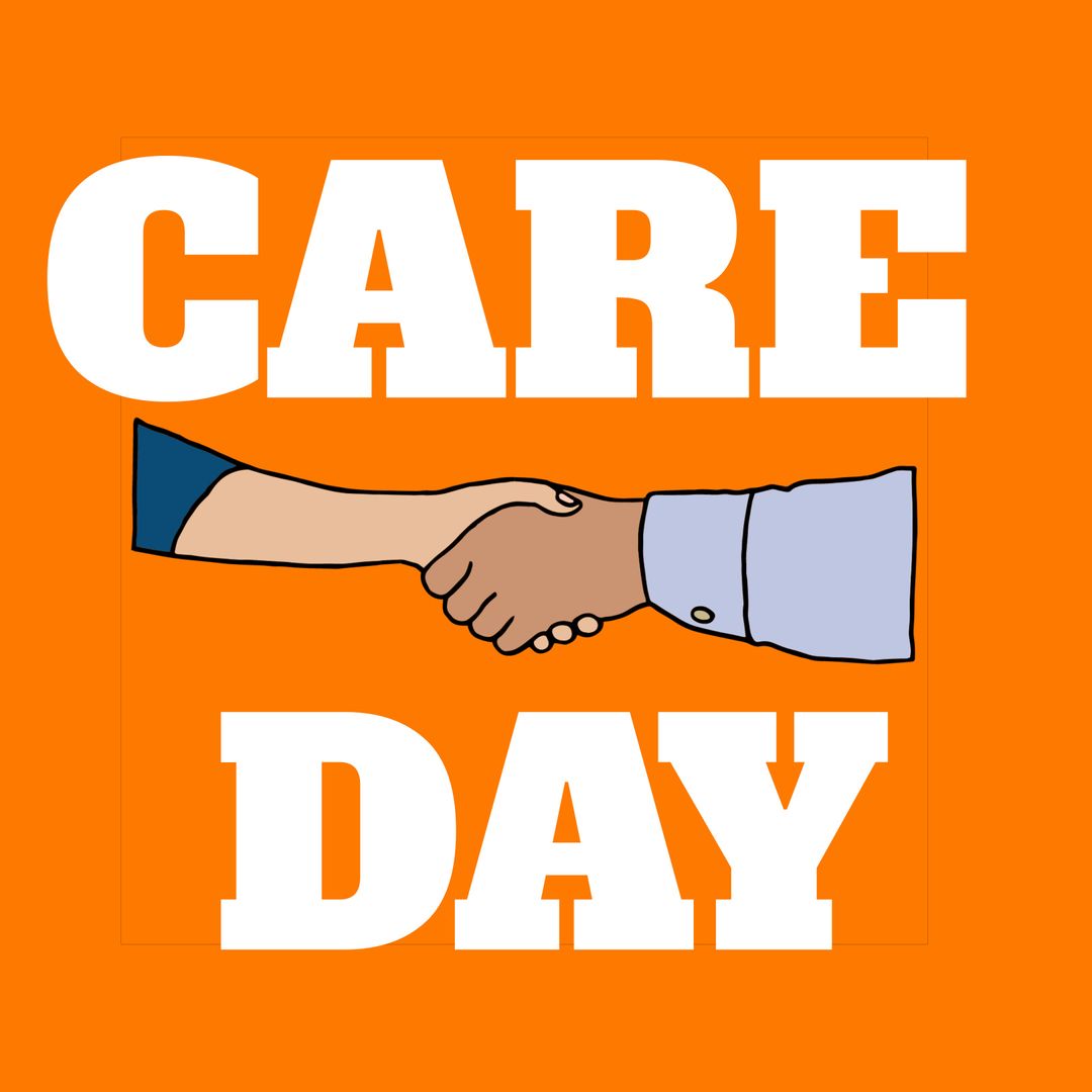 Care Day with Shaking Hands on Orange Background
