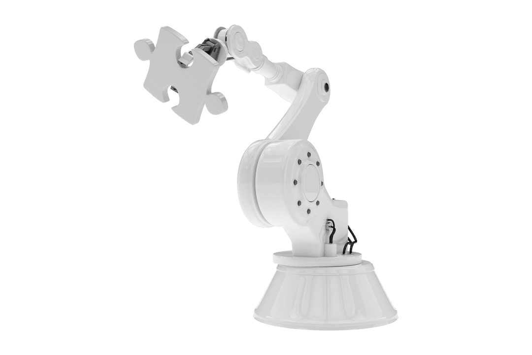 Transparent Robot Arm Holding Puzzle Piece for Technology Solutions