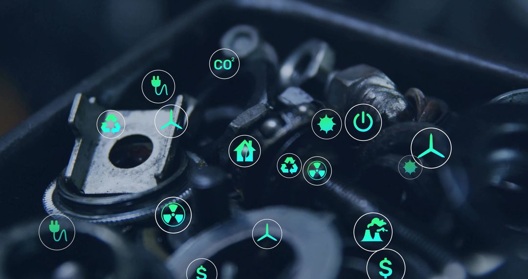 Gearbox Components with Green Energy Icons Renewable Technology