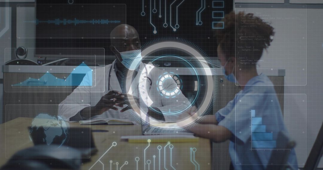 Doctor and Patient Consulting with Futuristic HUD Technology