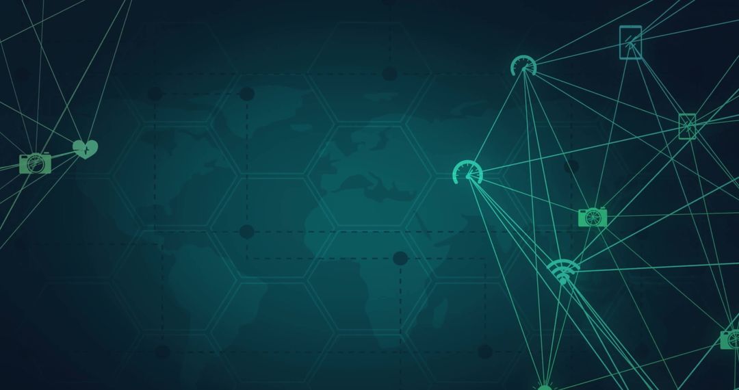 Global Network Connectivity with Technology Icons Over World Map