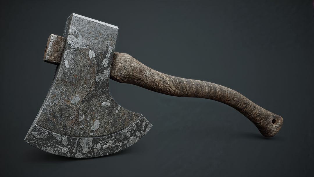 Rustic Weathered Axe with Textured Metal and Wooden Handle