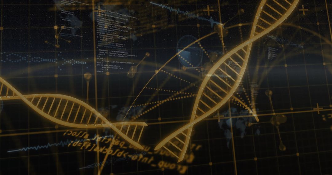 DNA Strands Overlaid with Data Streams in Futuristic Design