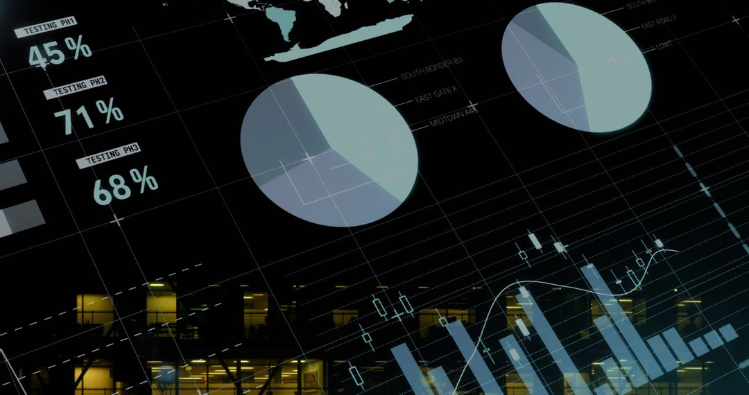 Infographic Interface Overlay on Modern Urban Architecture