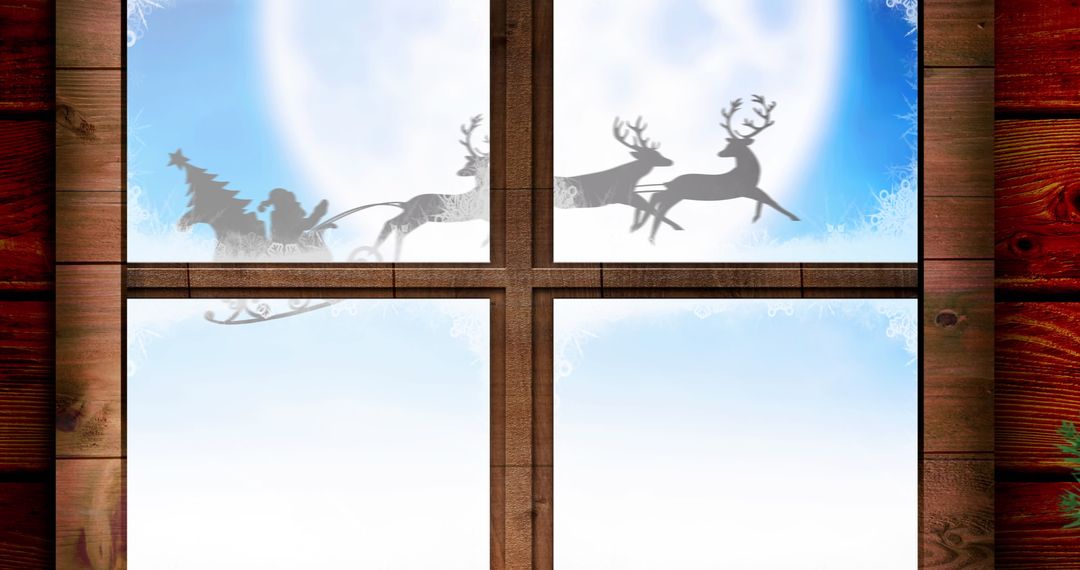 Santa’s Sleigh with Reindeer by Frosty Window