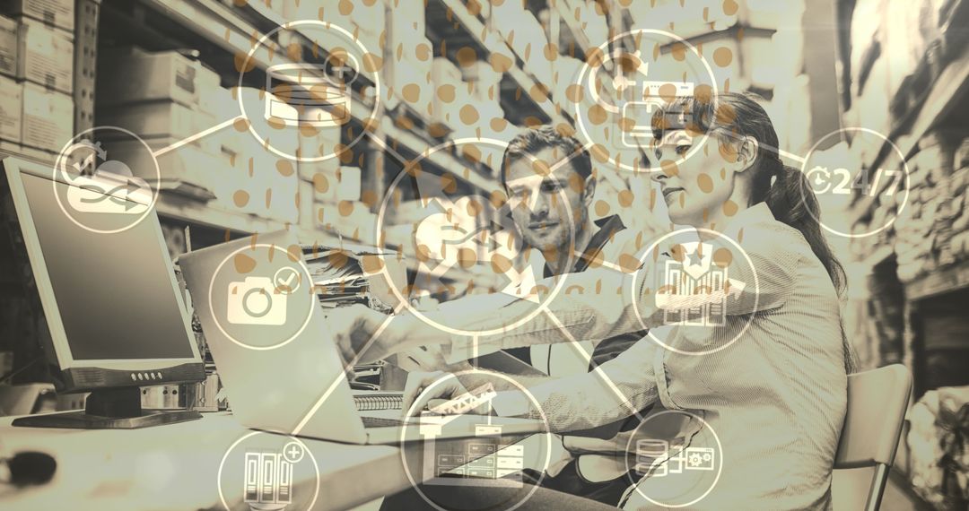 Warehouse Team Analyzing Digital Logistics Network