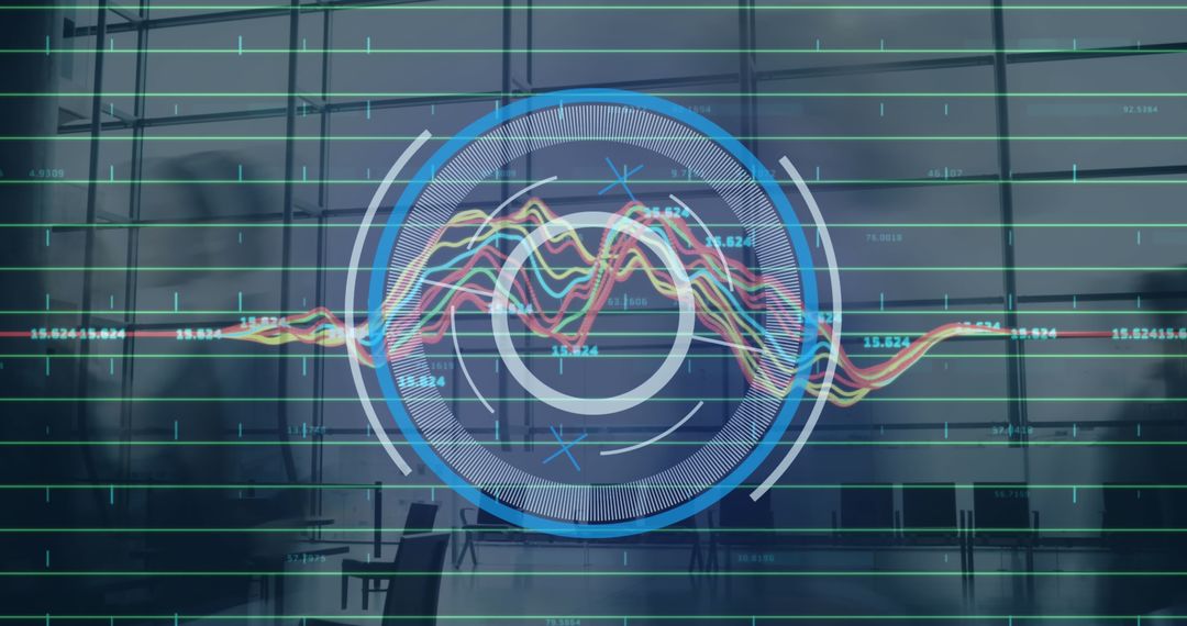 Futuristic Data Overlay with World Map in Corporate Environment