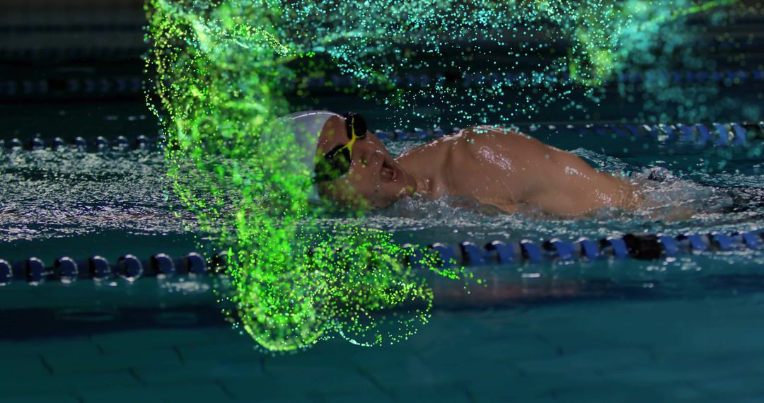 Futuristic Competitive Swimmer with Neon Digital Effect