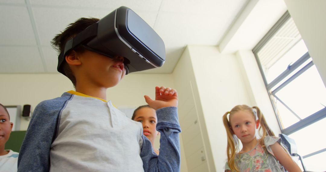 Young Student Experiencing Virtual Reality in Classroom