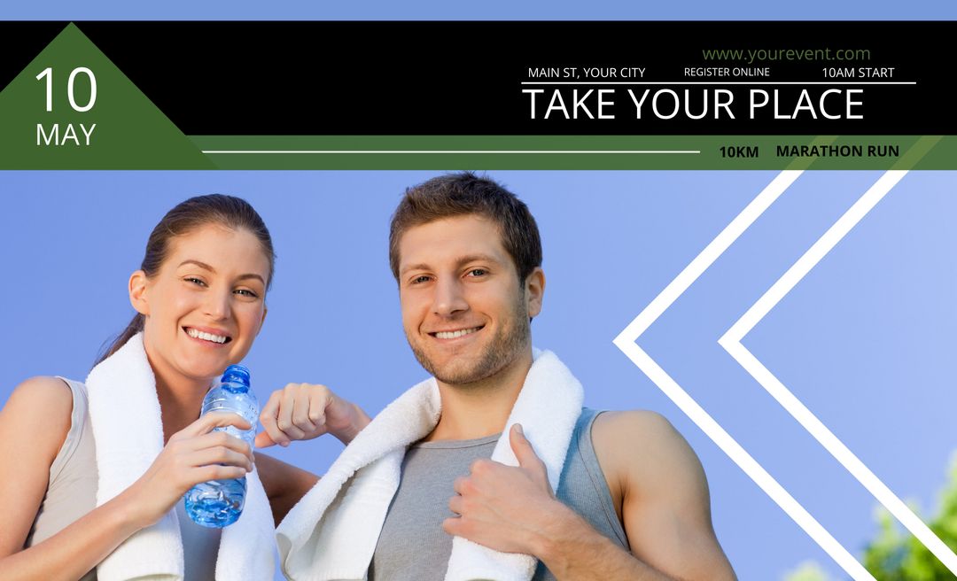 Smiling Athletic Couple Promote Local Marathon Event