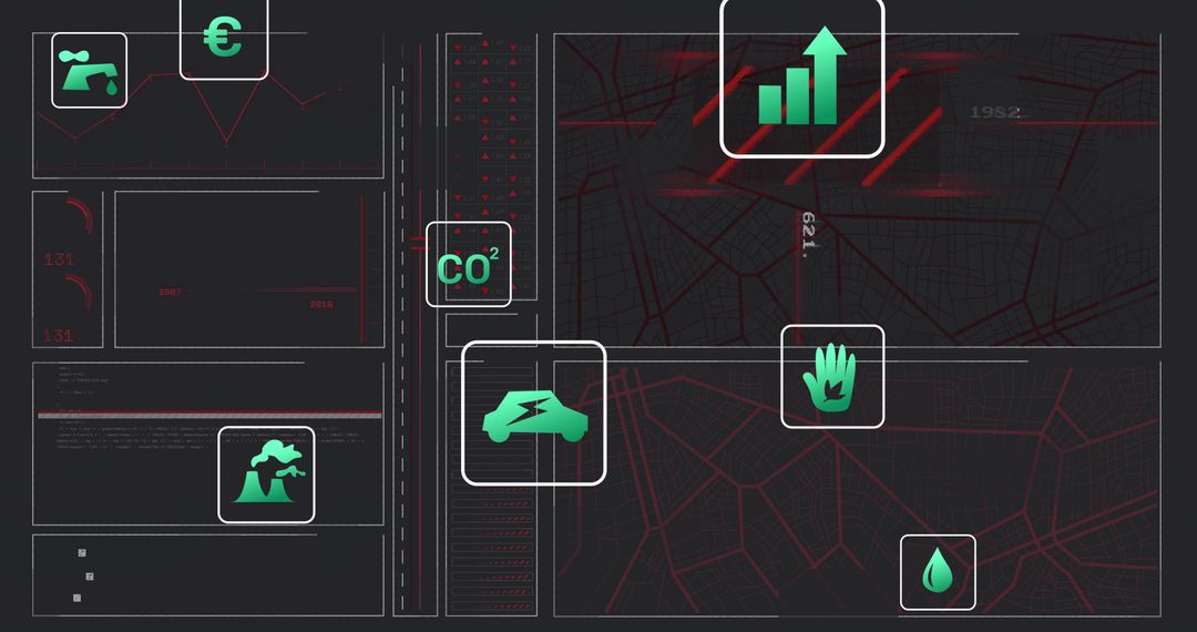 Smart city dashboard displaying urban analytics, CO2 emissions and EV telemetry