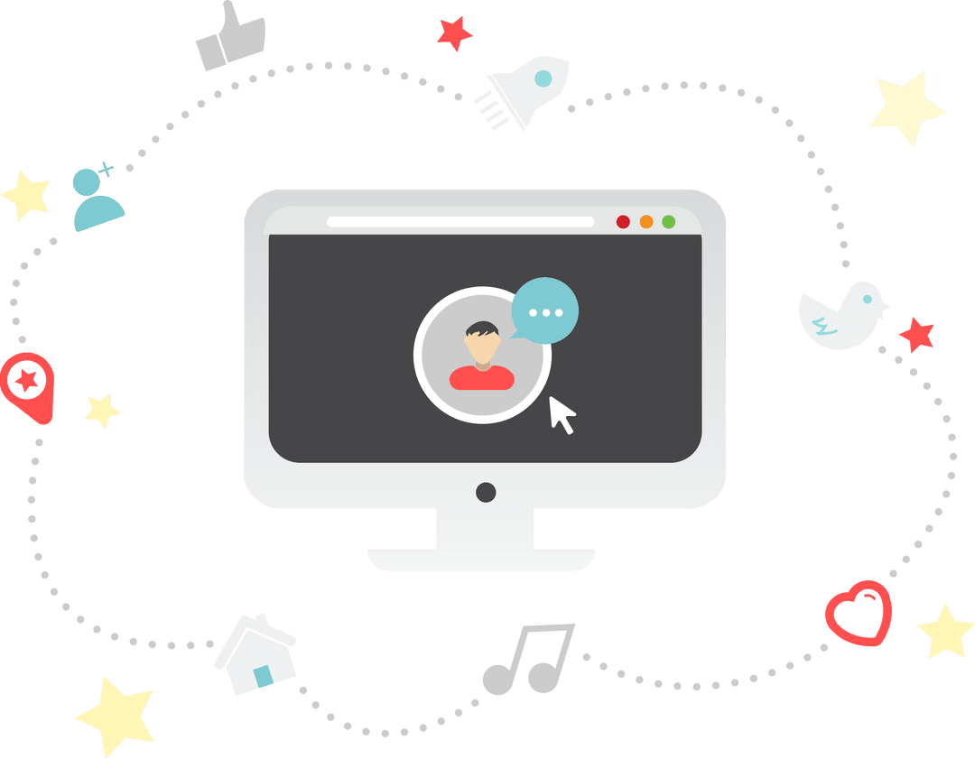 Transparent Illustration of Computer with Social Media Icons