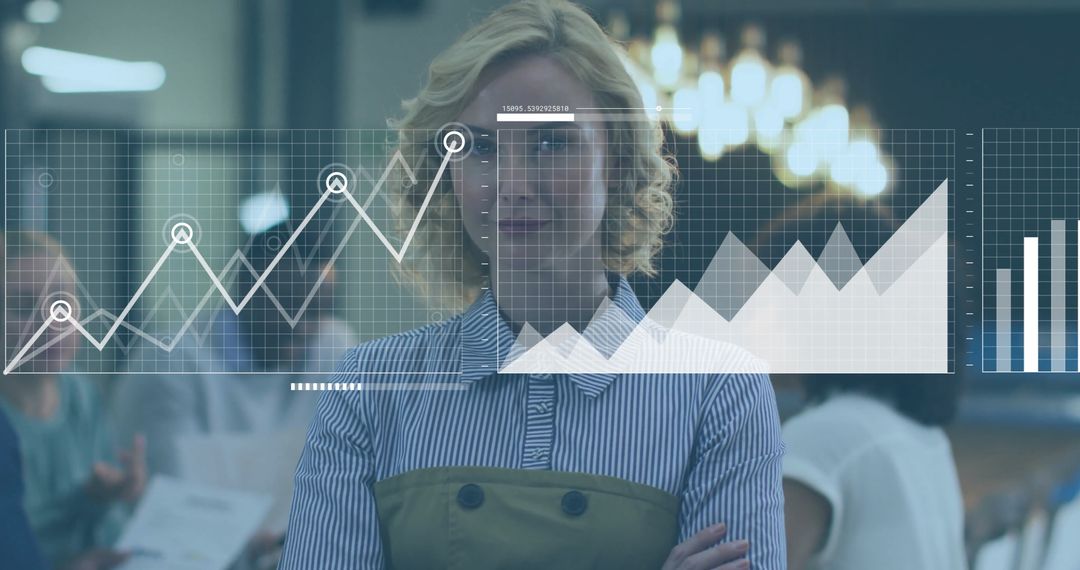 Caucasian Businesswoman with Financial Data Visualization