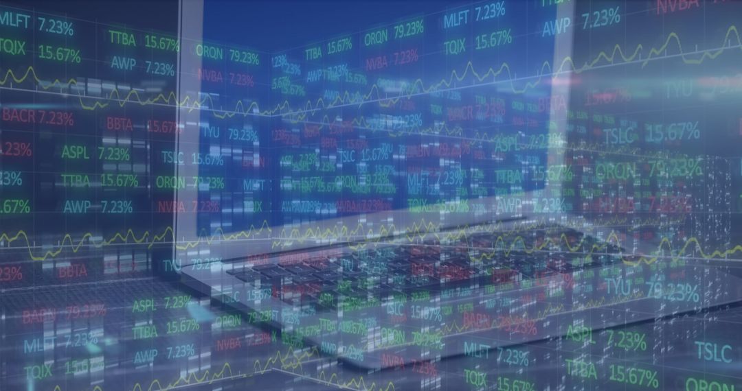 Stock Ticker Data Overlapping Digital Workspace Concept