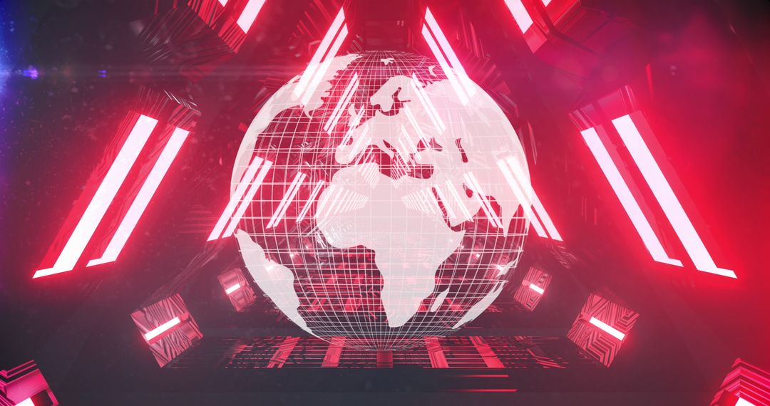 Digital Globe in Neon Tunnel Representing Global Online Security