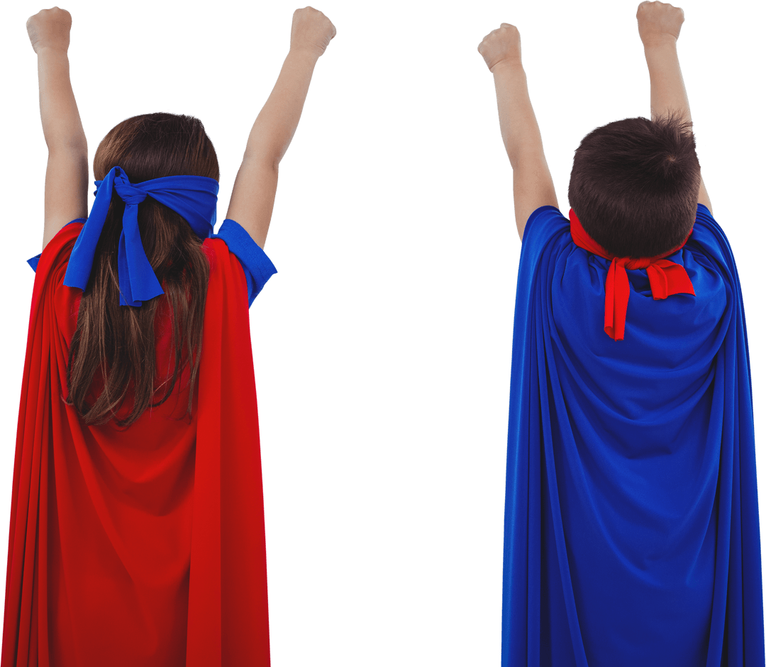 Transparent Rear View of Kids Pretending to be Superheroes