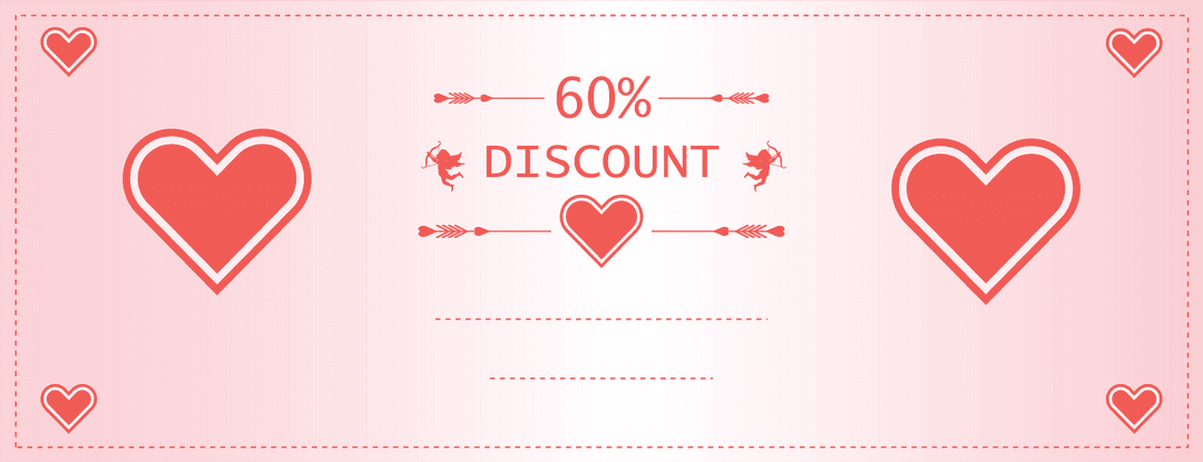 Valentine's day discount card with heart border transparent background