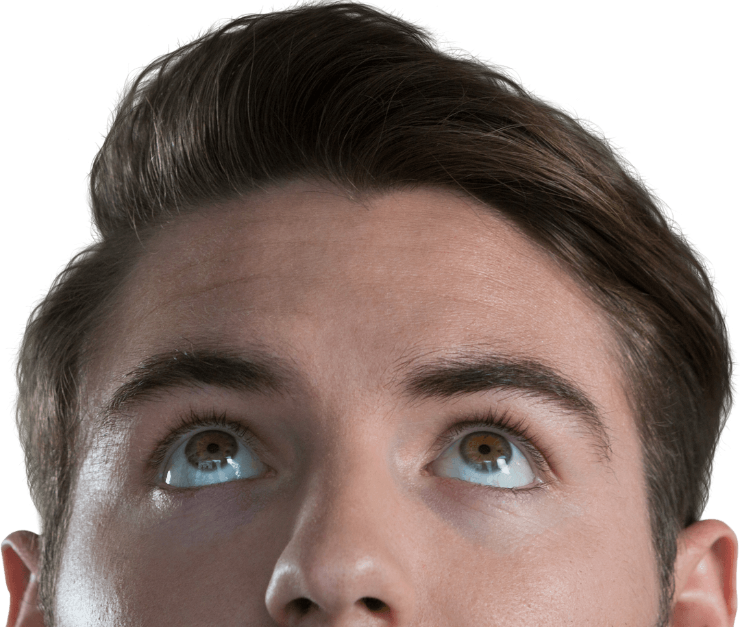 Caucasian Man Looking Up Transparent Background with Isolated Face
