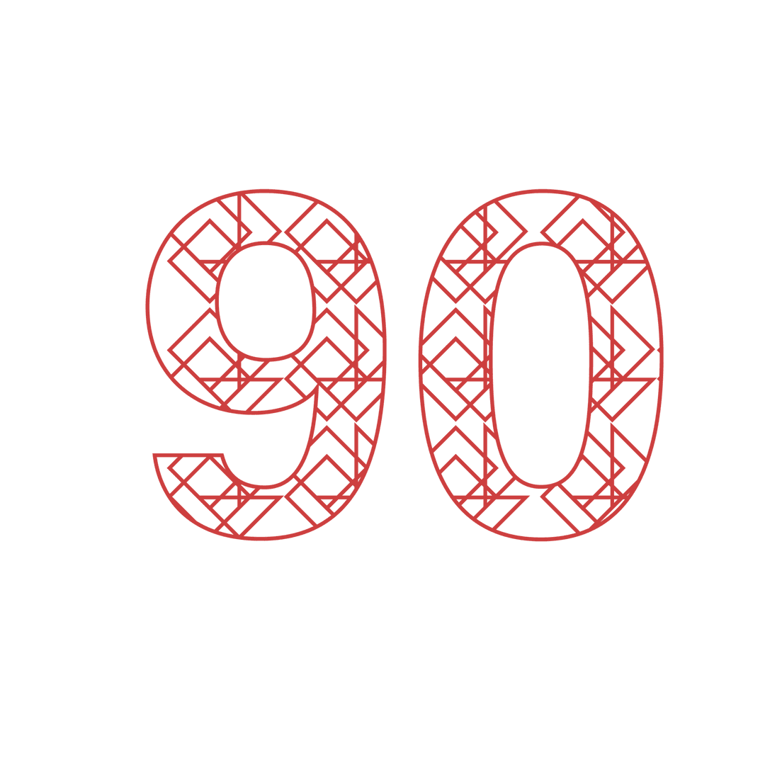 Decorative Red 90 Number on Transparent Background