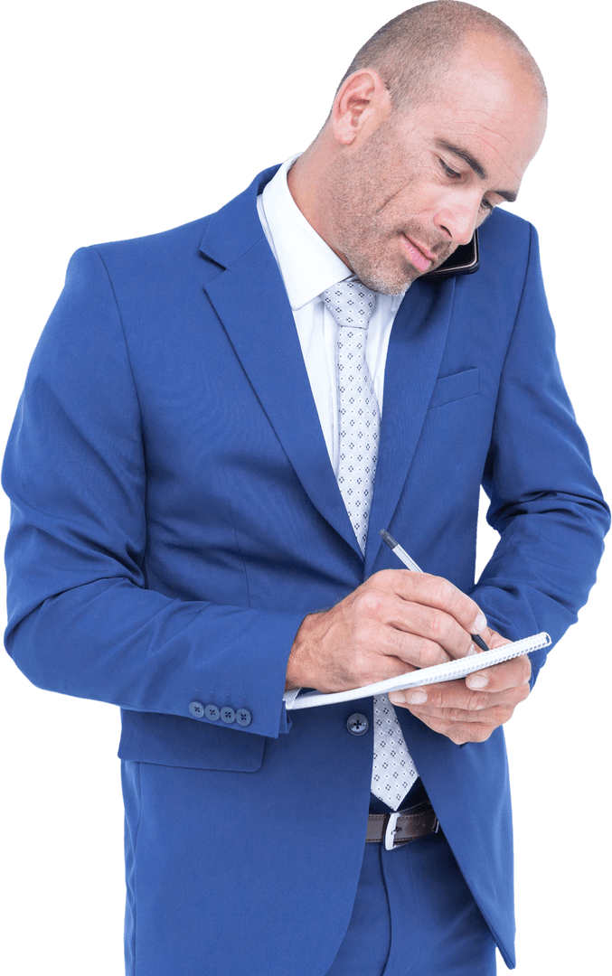 Transparent Businessman Writing while Talking on Phone