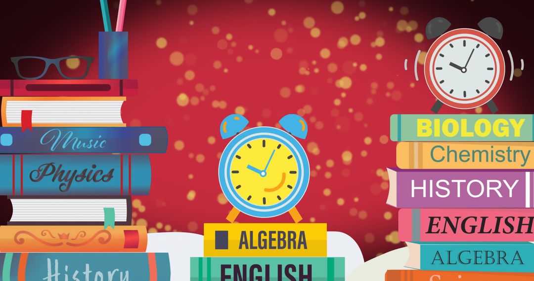 Stacks of Books and Alarm Clocks Celebrating Literacy Day