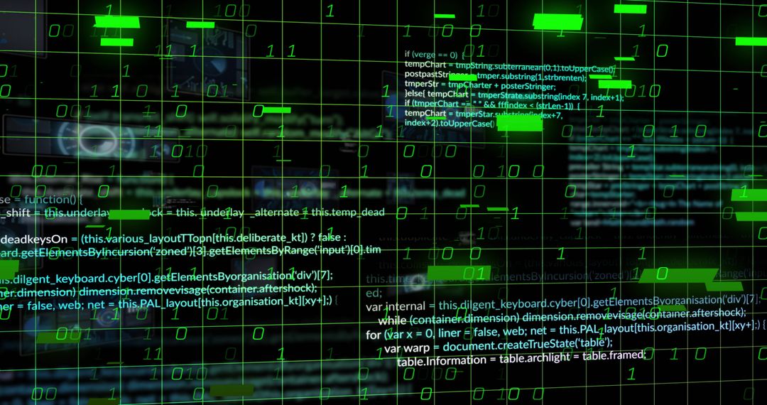 Futuristic Binary Code with Streaming Digits on Digital Grid