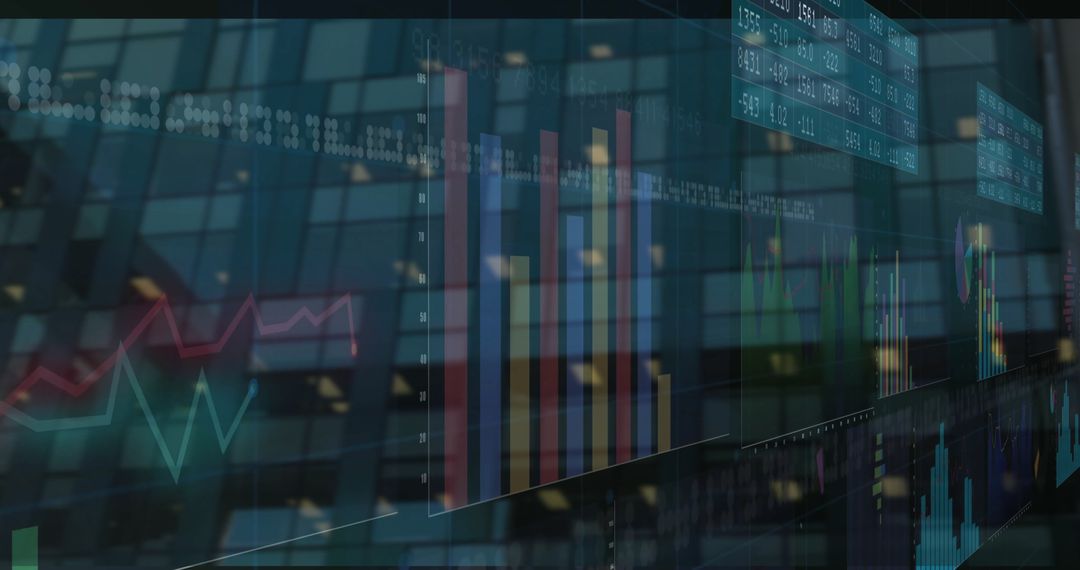 Futuristic Data Visualization on Glass Facade in Business District