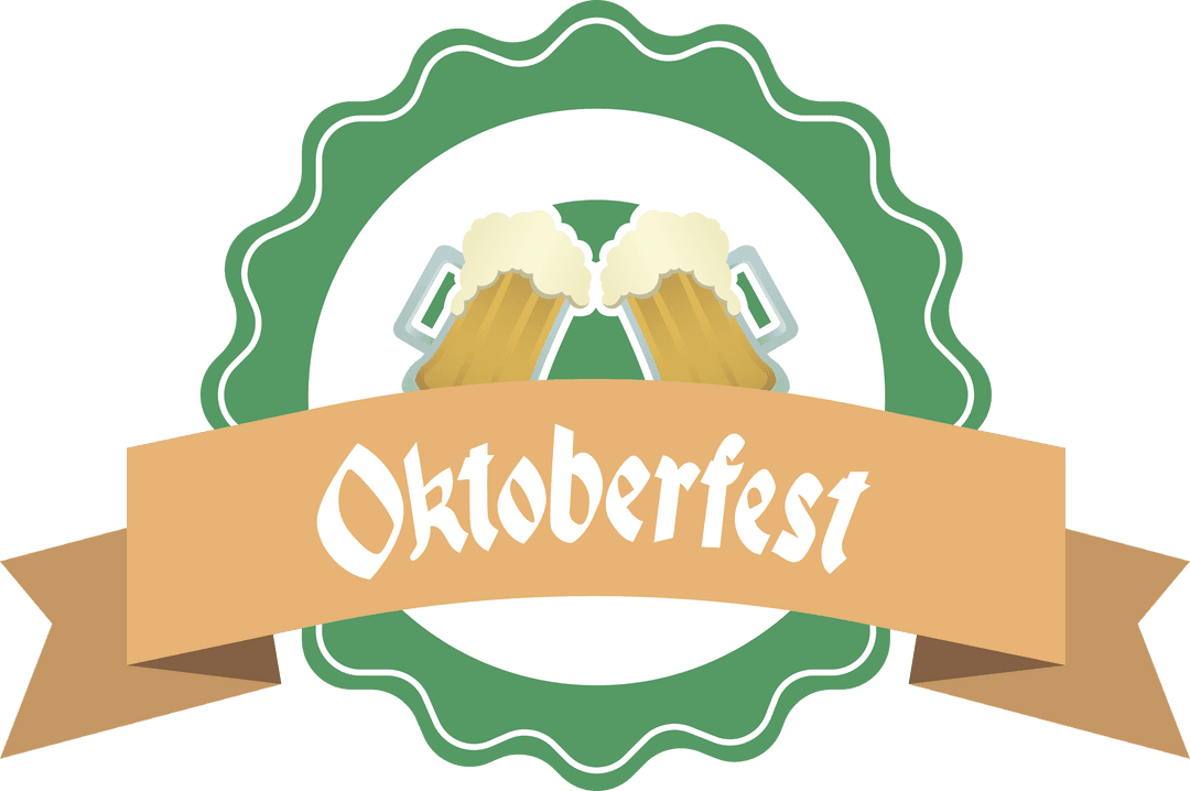 Transparent Oktoberfest Badge with Beer Mugs and Ribbon