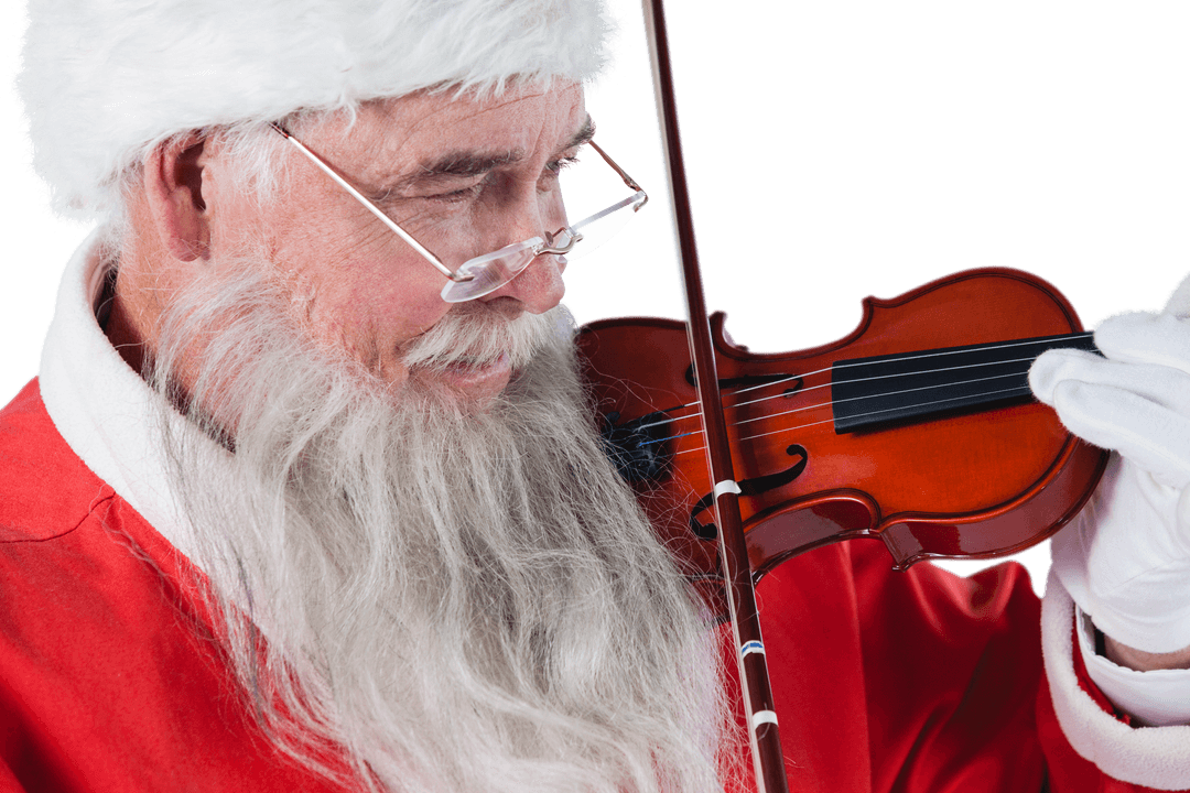 Transparent Santa Claus Joyfully Playing Violin Up Close