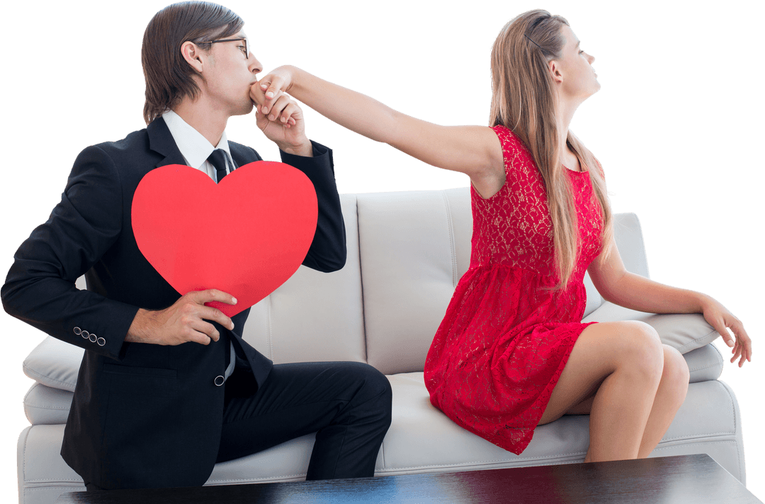 Quirky Romantic Gesture with Red Heart and Transparent Background