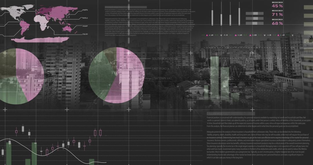 Global Finance Data Visualization Over Urban Cityscape
