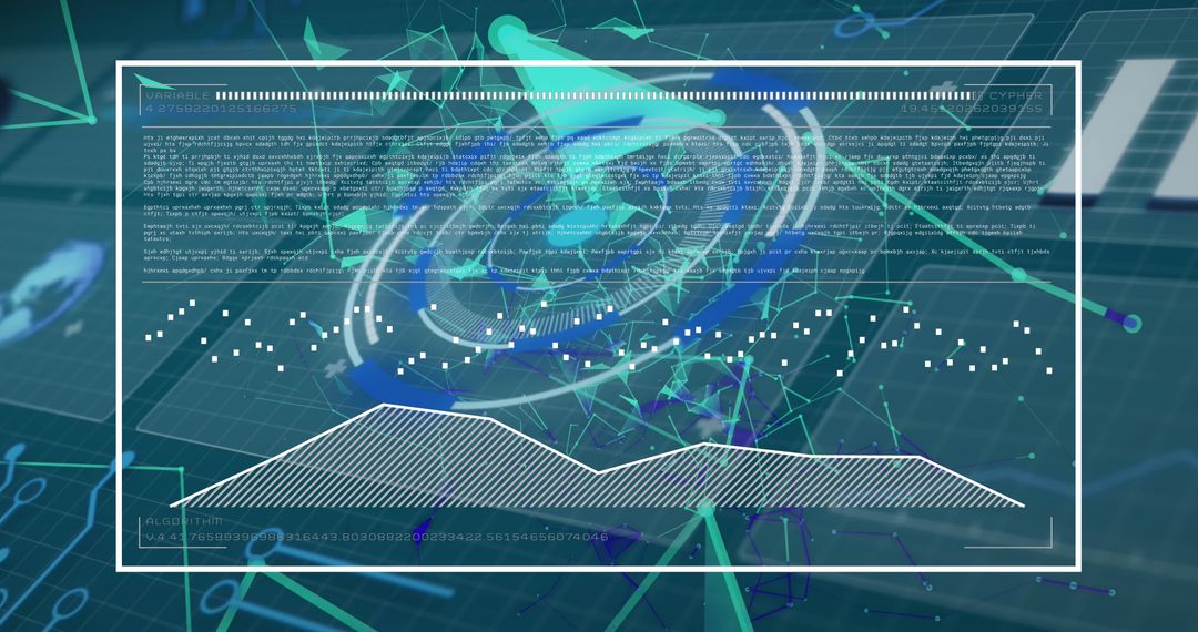 Futuristic Digital Display with Code and Holographic Graphics