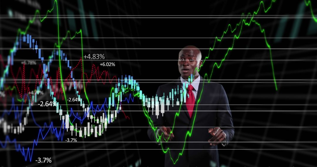 Entrepreneur Analyzing Stock Market Data with Trend Graphs Overlay - Free Images, Stock Photos and Pictures on Pikwizard.com