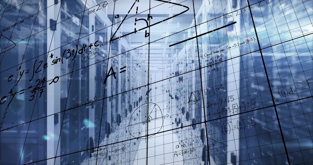 Equation-Applied Data Center with Futuristic Digital Overlay