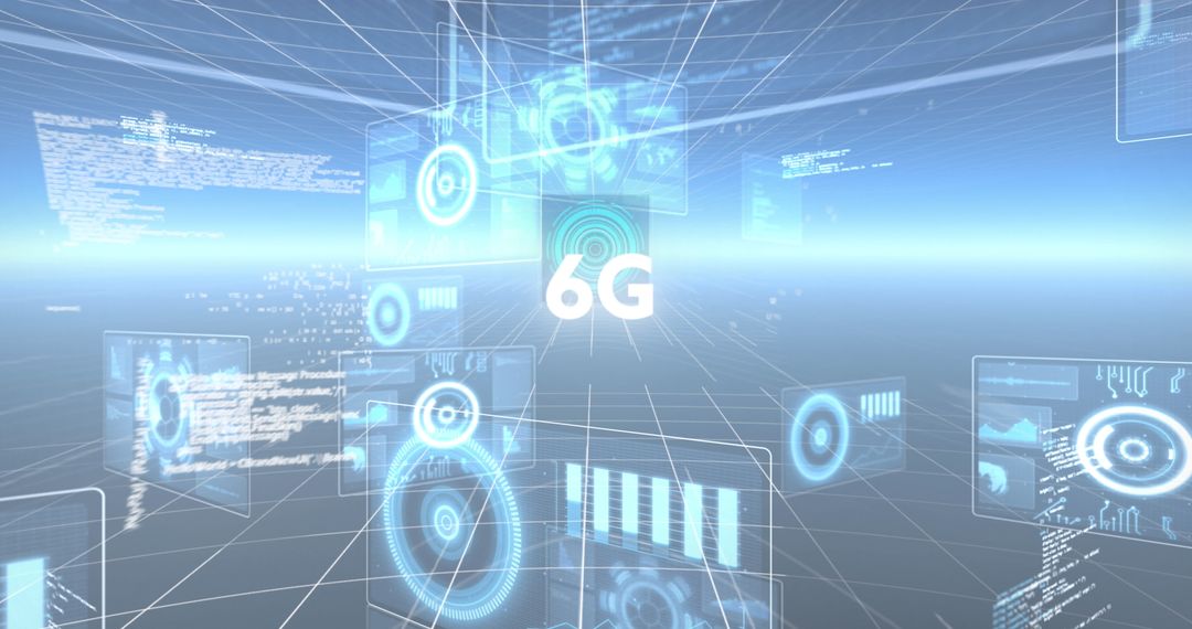 Futuristic 6G Technology Interface with Digital Graphics
