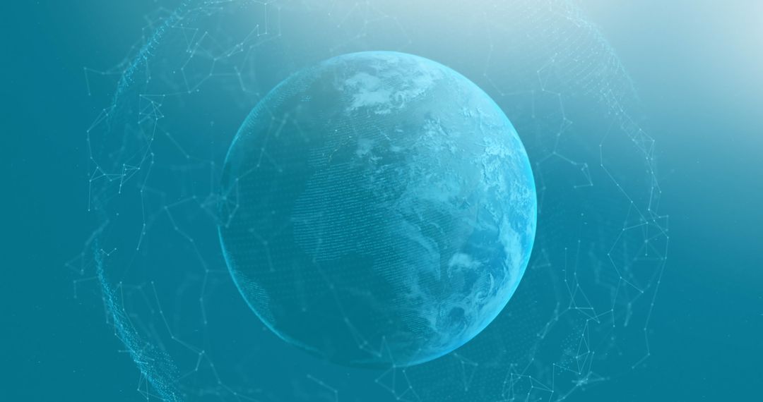 Digital Globe with Abstract Network Overlay on Blue Background
